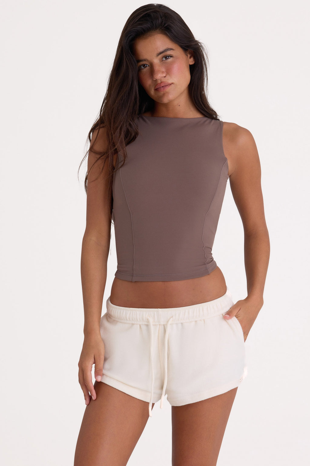 Chic Brushed Jersey Elasticated Mini Shorts in Ecru