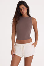Chic Brushed Jersey Elasticated Mini Shorts in Ecru
