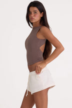 Chic Brushed Jersey Elasticated Mini Shorts in Ecru
