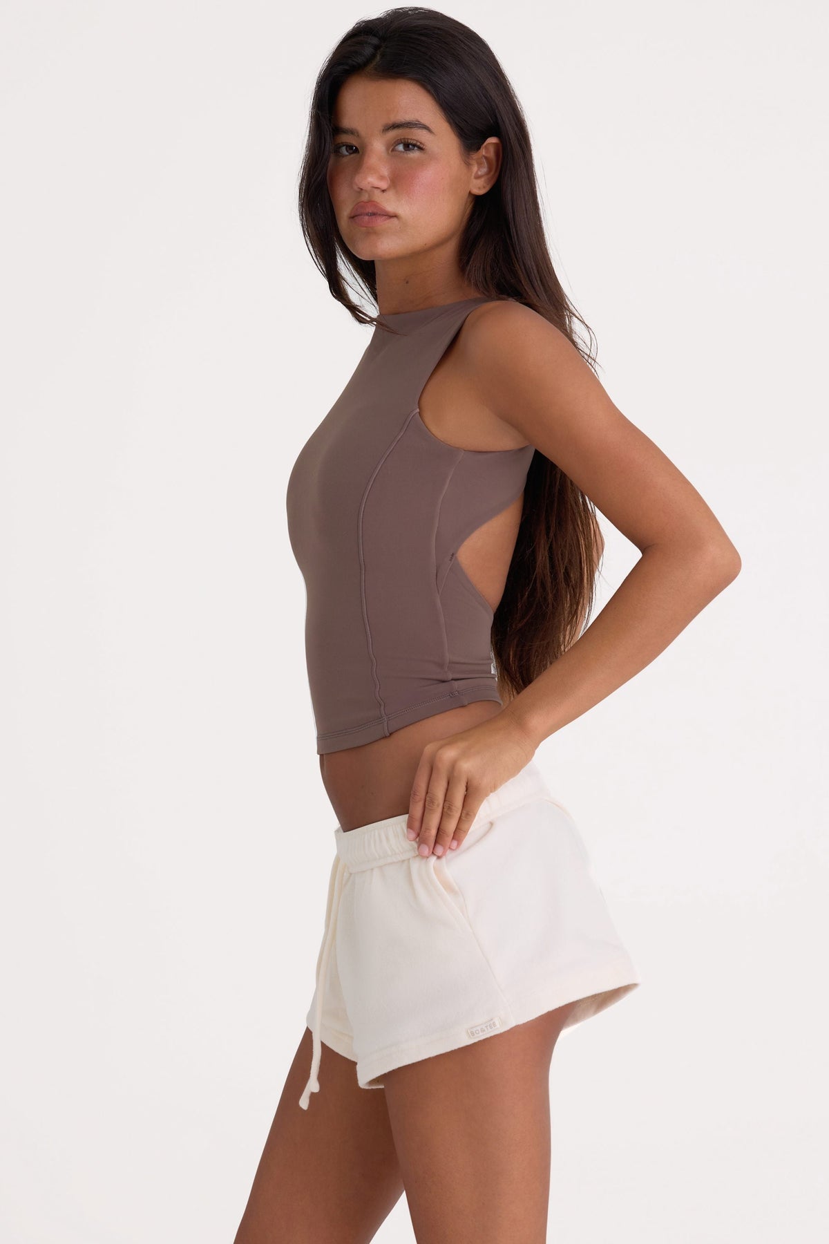 Chic Brushed Jersey Elasticated Mini Shorts in Ecru