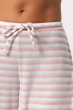 Chic Ribbed Jersey Low-Rise Trousers in Pink Stripe