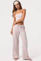 Chic Ribbed Jersey Low-Rise Trousers in Pink Stripe