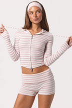 Chic Ribbed Jersey Mini Shorts in Pink Stripe