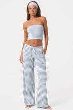 Chic Ribbed Jersey Bandeau Top in Blue Stripe