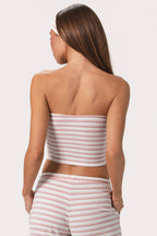 Chic Ribbed Jersey Bandeau Top in Pink Stripe