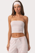 Chic Ribbed Jersey Bandeau Top in Pink Stripe