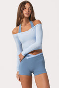Chic Soft Jersey Off-Shoulder Top in Powder Blue