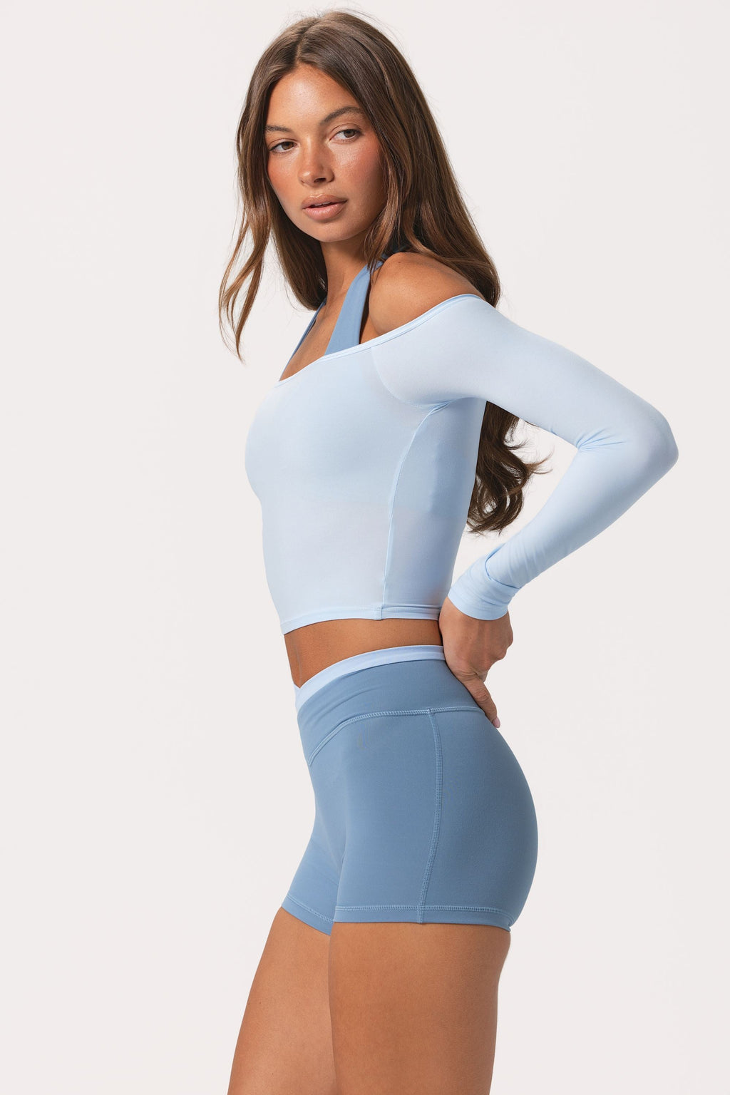 Chic Soft Jersey Off-Shoulder Top in Powder Blue