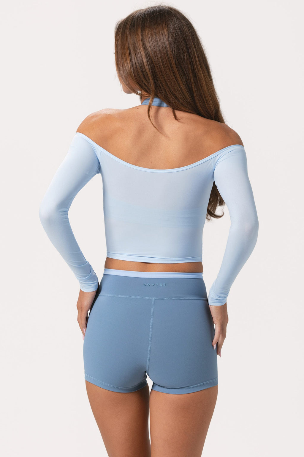 Chic Soft Jersey Off-Shoulder Top in Powder Blue