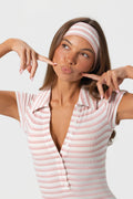 Chic Ribbed Jersey Headband in Pink Stripe