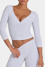 Chic ButterCloud 34 Sleeve Top in Grey Marl