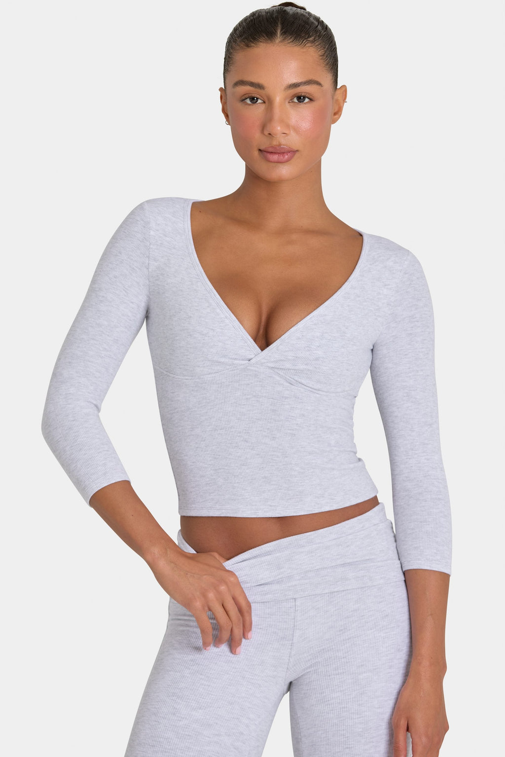 Chic ButterCloud 34 Sleeve Top in Grey Marl