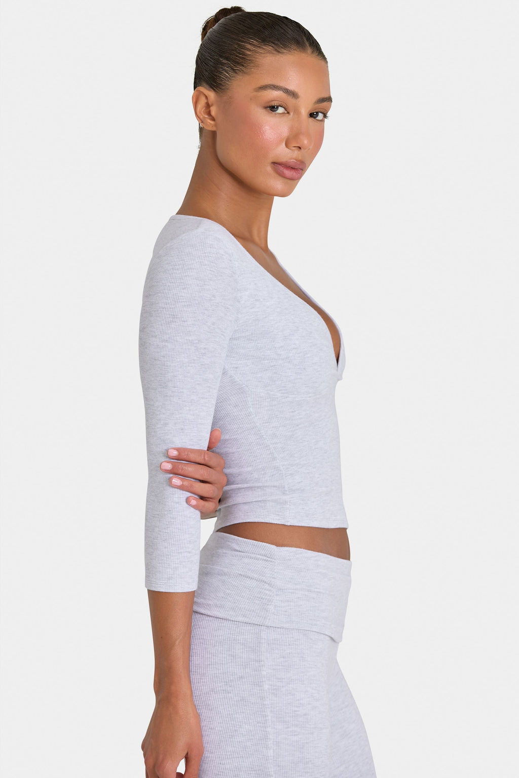 Chic ButterCloud 34 Sleeve Top in Grey Marl
