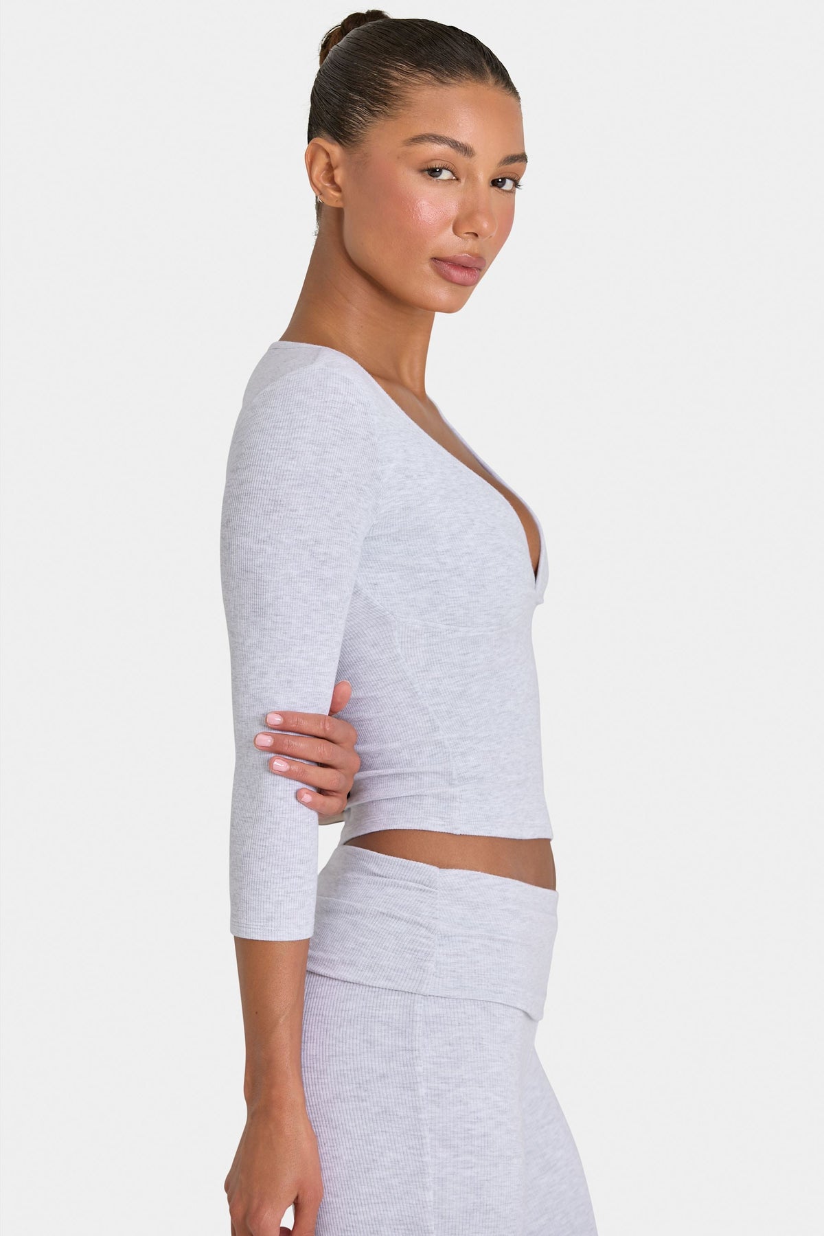 Chic ButterCloud 34 Sleeve Top in Grey Marl
