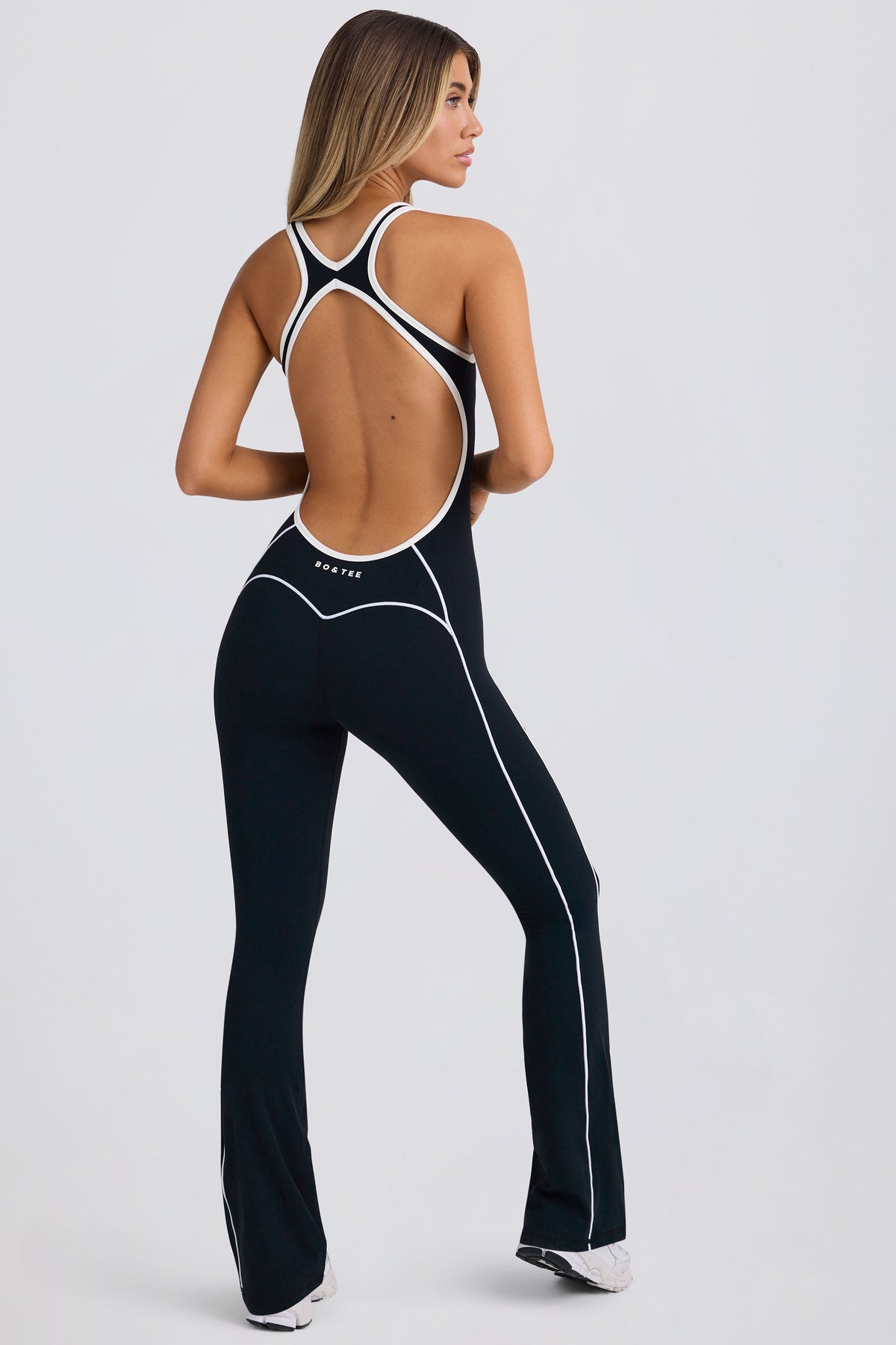 Chic Petite Soft Active Open-Back Jumpsuit in Black