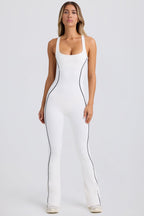 Chic Petite Soft Active Open-Back Jumpsuit in White