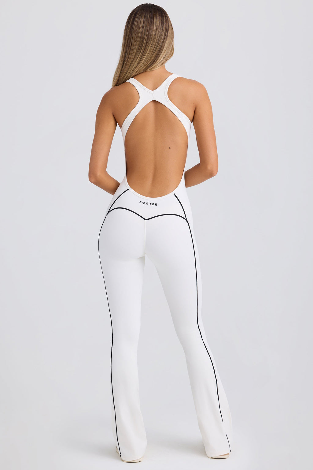 Chic Petite Soft Active Open-Back Jumpsuit in White