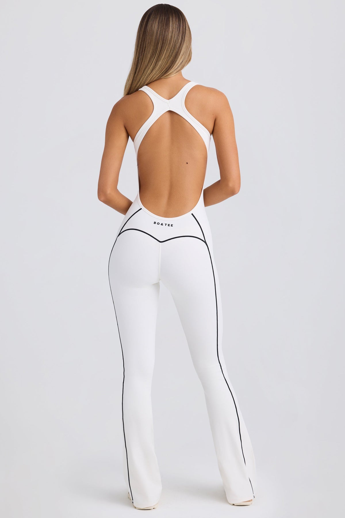 Chic Petite Soft Active Open-Back Jumpsuit in White