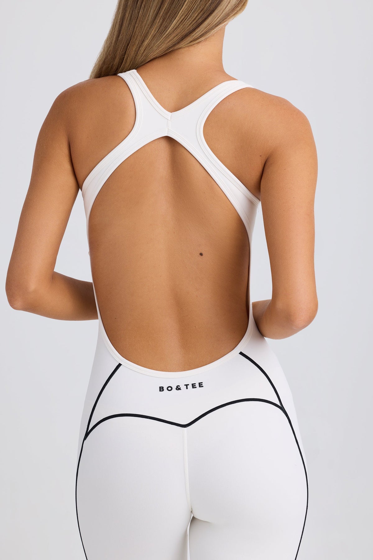 Chic Petite Soft Active Open-Back Jumpsuit in White