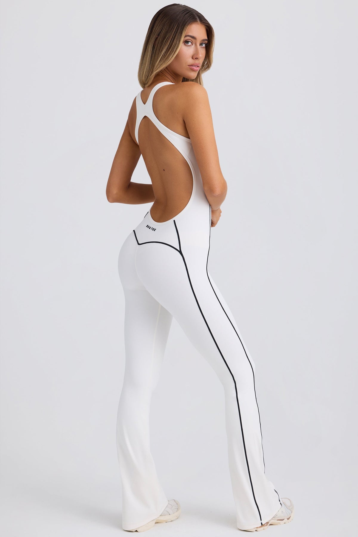 Chic Petite Soft Active Open-Back Jumpsuit in White