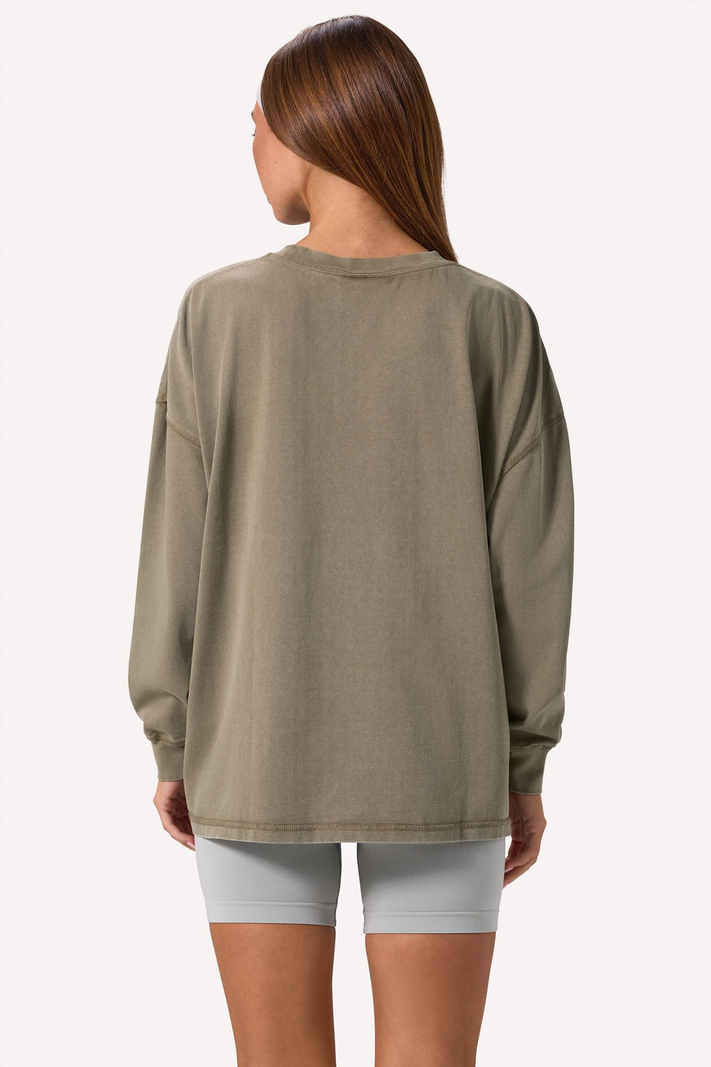 Chic Acid Wash Long-Sleeve Oversized T-Shirt in Light Green