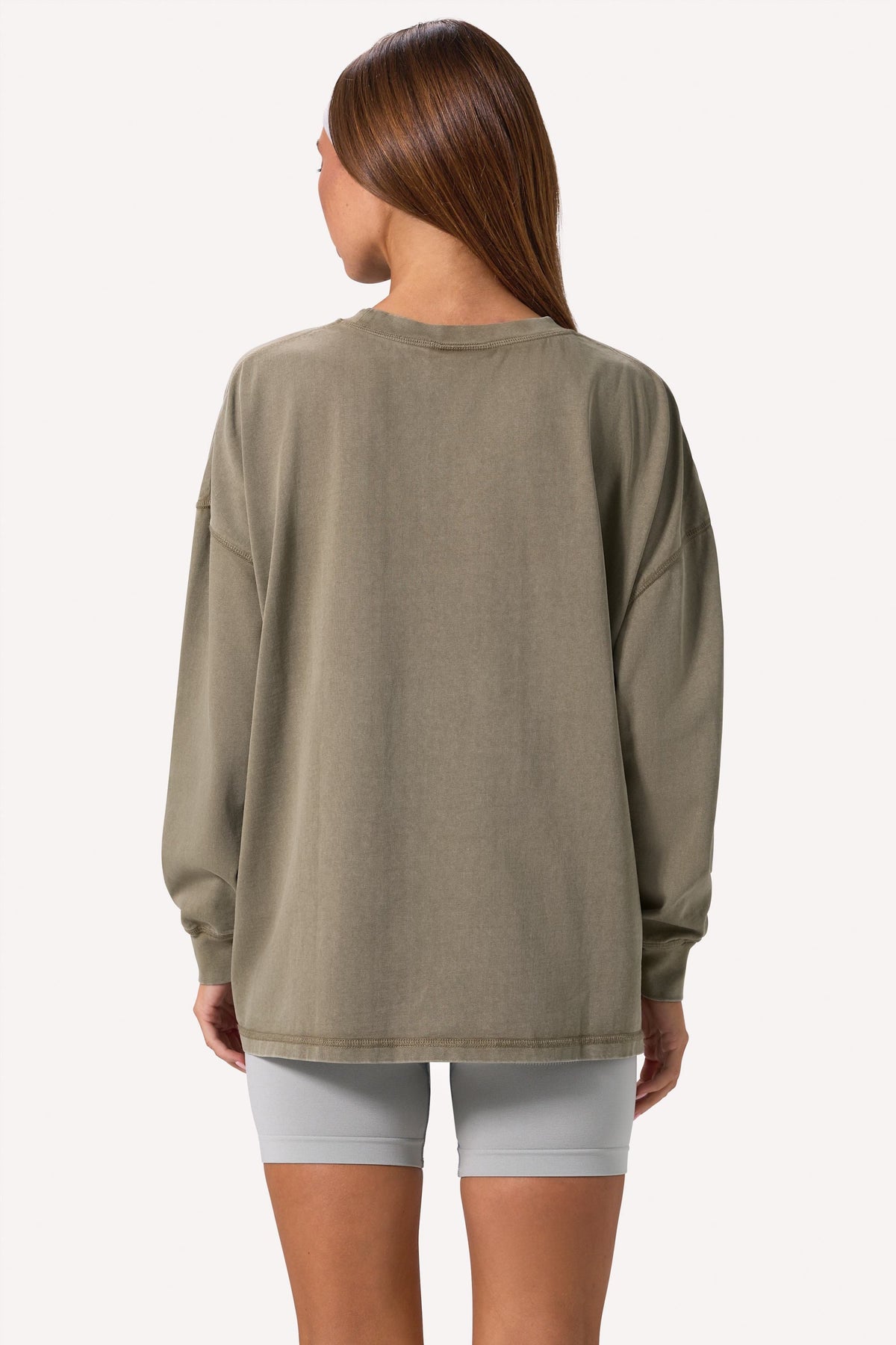 Chic Acid Wash Long-Sleeve Oversized T-Shirt in Light Green