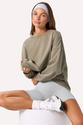 Chic Acid Wash Long-Sleeve Oversized T-Shirt in Light Green