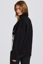 Chic Knit Quarter-Zip Turtleneck Oversized Jumper in Black