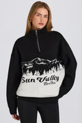 Chic Knit Quarter-Zip Turtleneck Oversized Jumper in Black