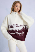 Chic Knit Quarter-Zip Turtleneck Oversized Jumper in Burgundy