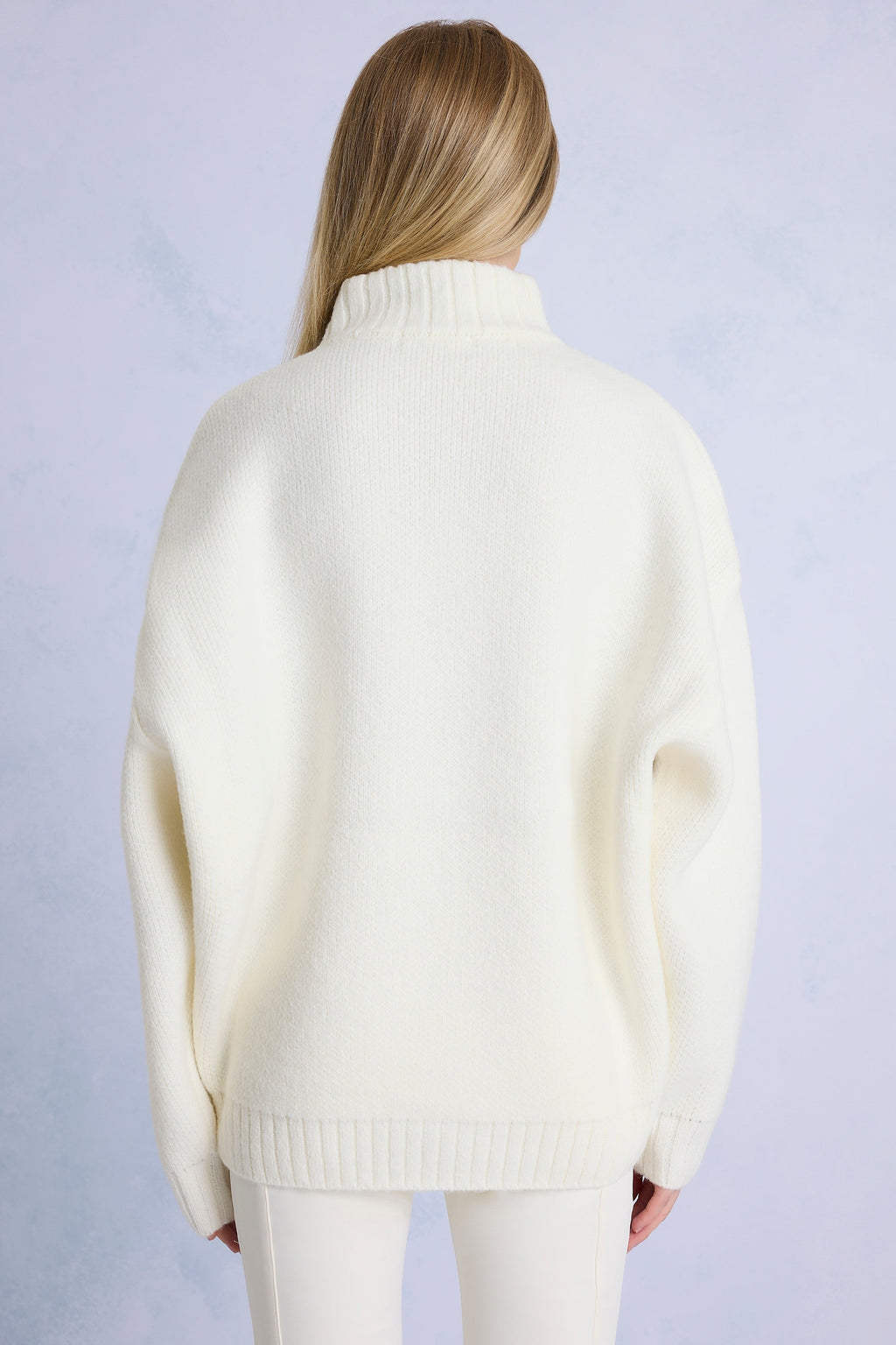 Chic Knit Quarter-Zip Turtleneck Oversized Jumper in Burgundy