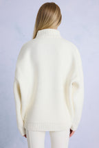 Chic Knit Quarter-Zip Turtleneck Oversized Jumper in Burgundy