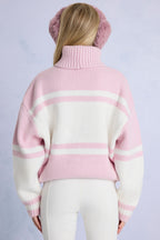 Chic Knit Turtleneck Oversized Jumper in Powder Pink