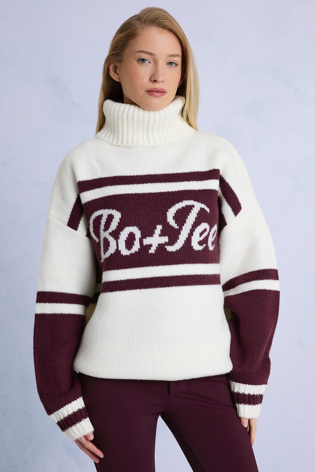 Chic Knit Turtleneck Oversized Jumper in Burgundy