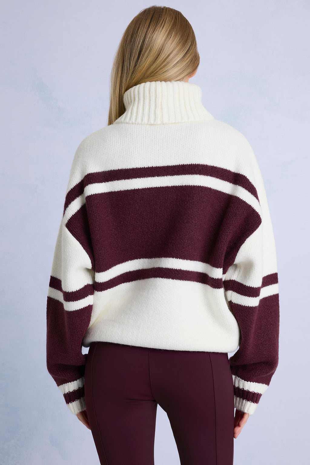 Chic Knit Turtleneck Oversized Jumper in Burgundy