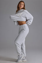Chic Soft Cotton Jersey Relaxed Mid-Rise Joggers in Grey Marl
