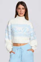 Chic Jacquard-Knit Cropped Jumper in Ivory