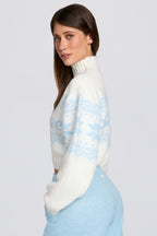 Chic Jacquard-Knit Cropped Jumper in Ivory