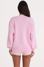 Chic Ribbed Knit Oversized Jumper in Pale Pink