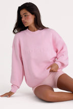 Chic Ribbed Knit Oversized Jumper in Pale Pink