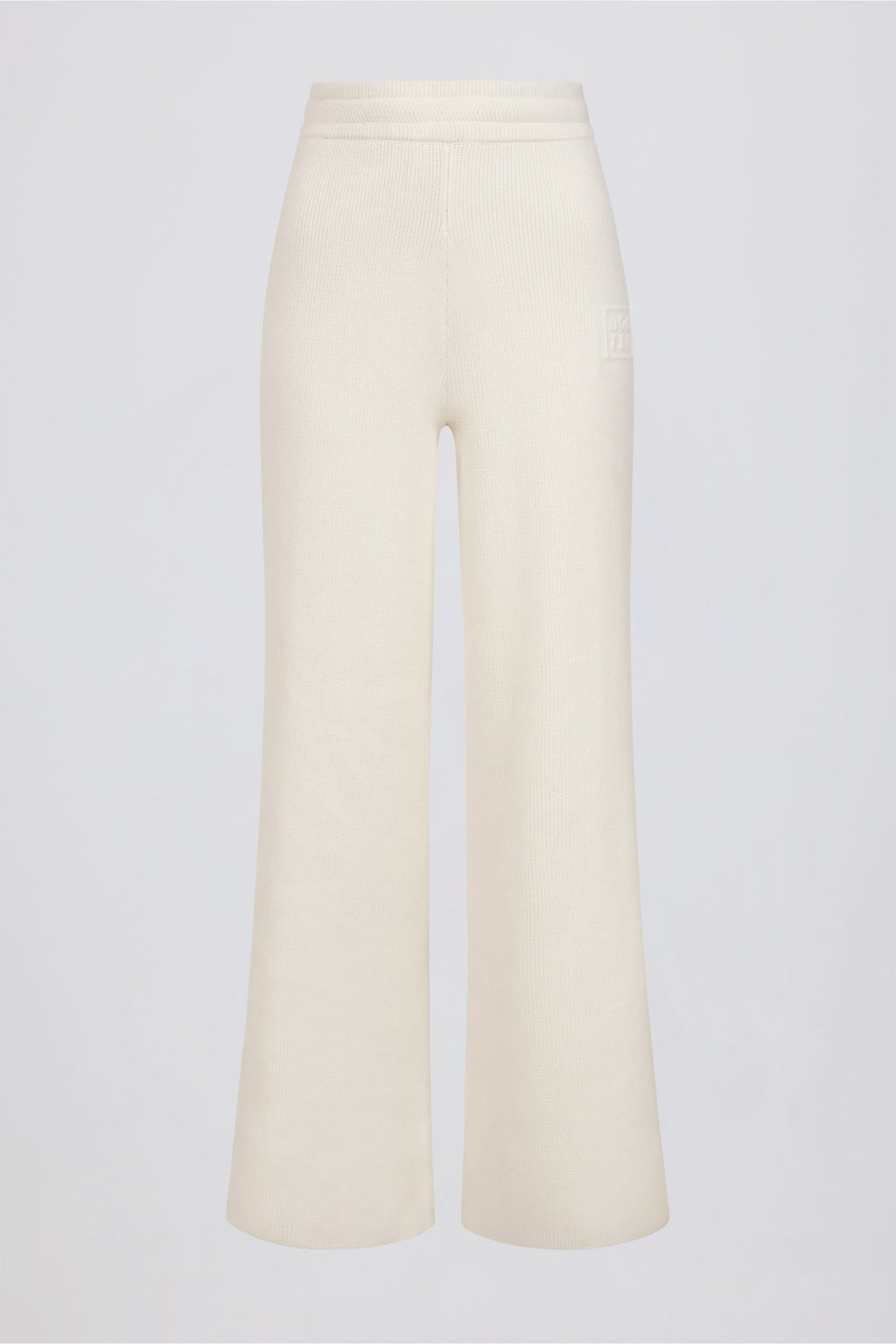 Chic Ribbed Knit Wide-Leg Joggers in Ivory