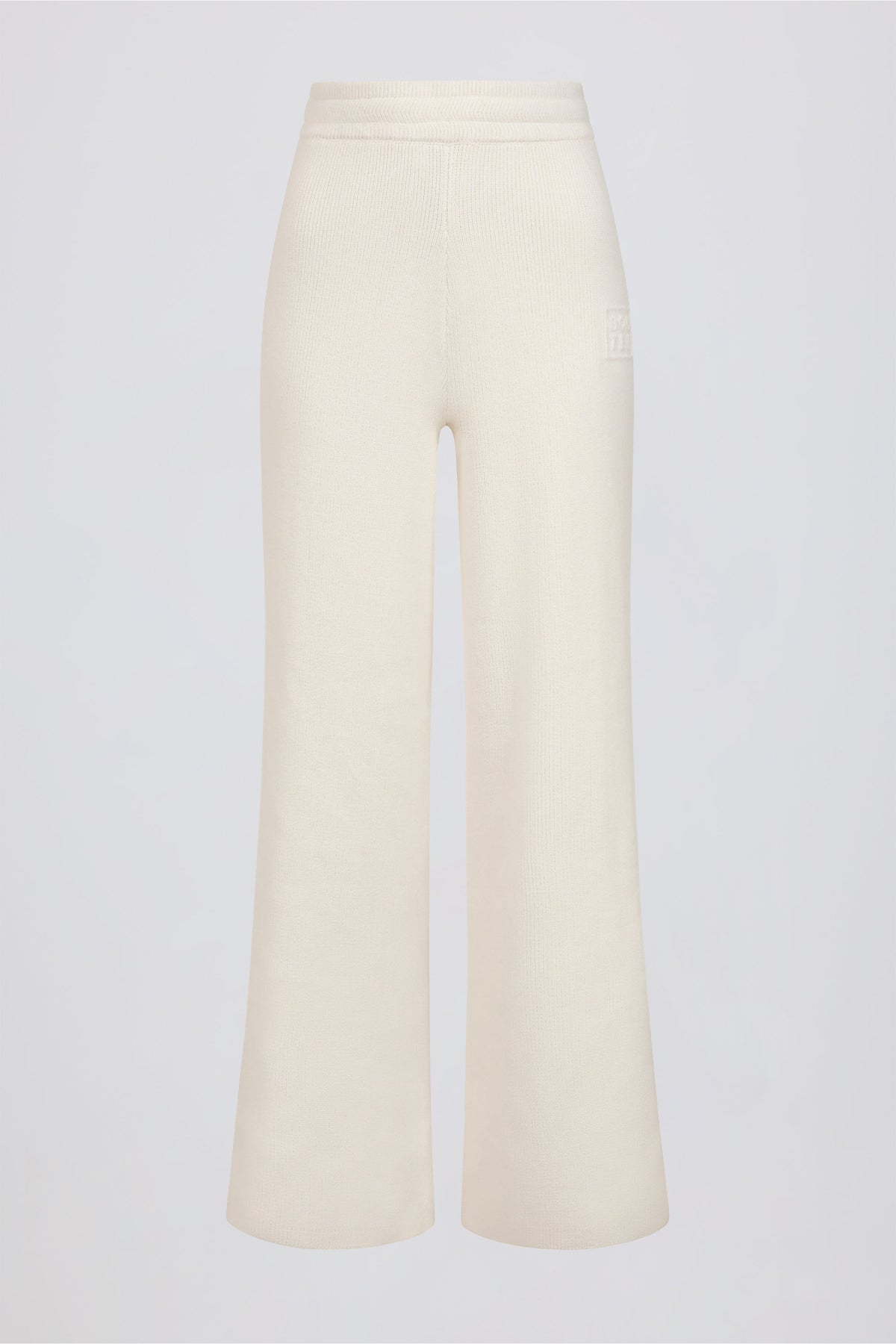 Chic Ribbed Knit Wide-Leg Joggers in Ivory
