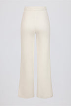 Chic Ribbed Knit Wide-Leg Joggers in Ivory
