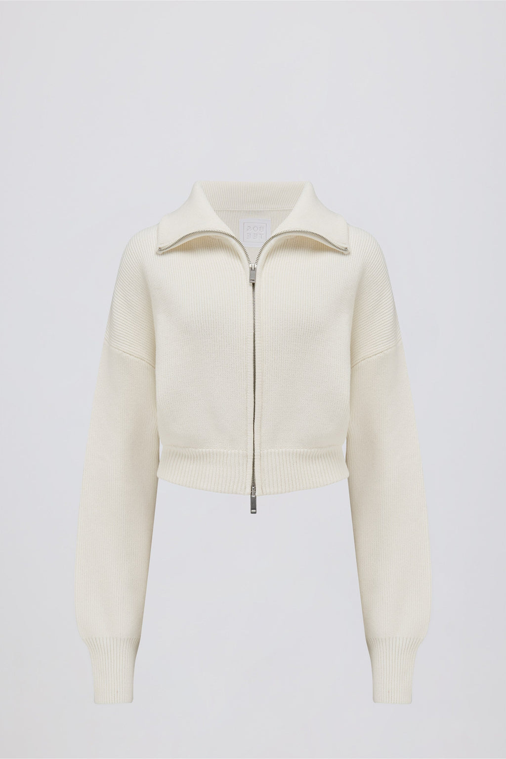 Chic Ribbed Knit Zip-Up Cropped Sweatshirt in Ivory