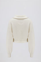 Chic Ribbed Knit Zip-Up Cropped Sweatshirt in Ivory
