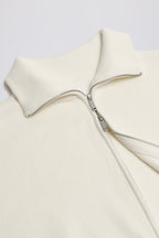 Chic Ribbed Knit Zip-Up Cropped Sweatshirt in Ivory
