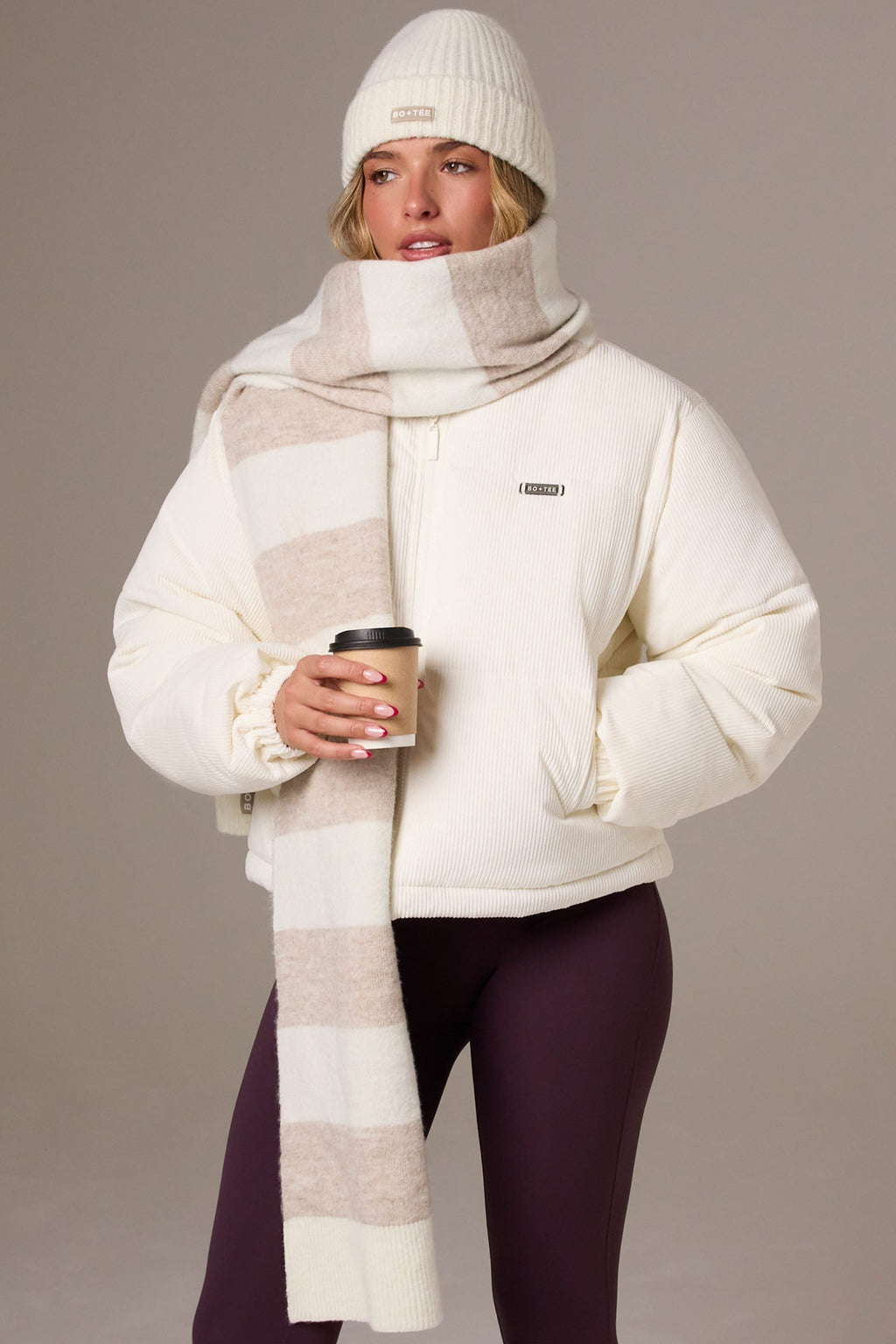 Chic Knitted Striped Scarf in Ivory