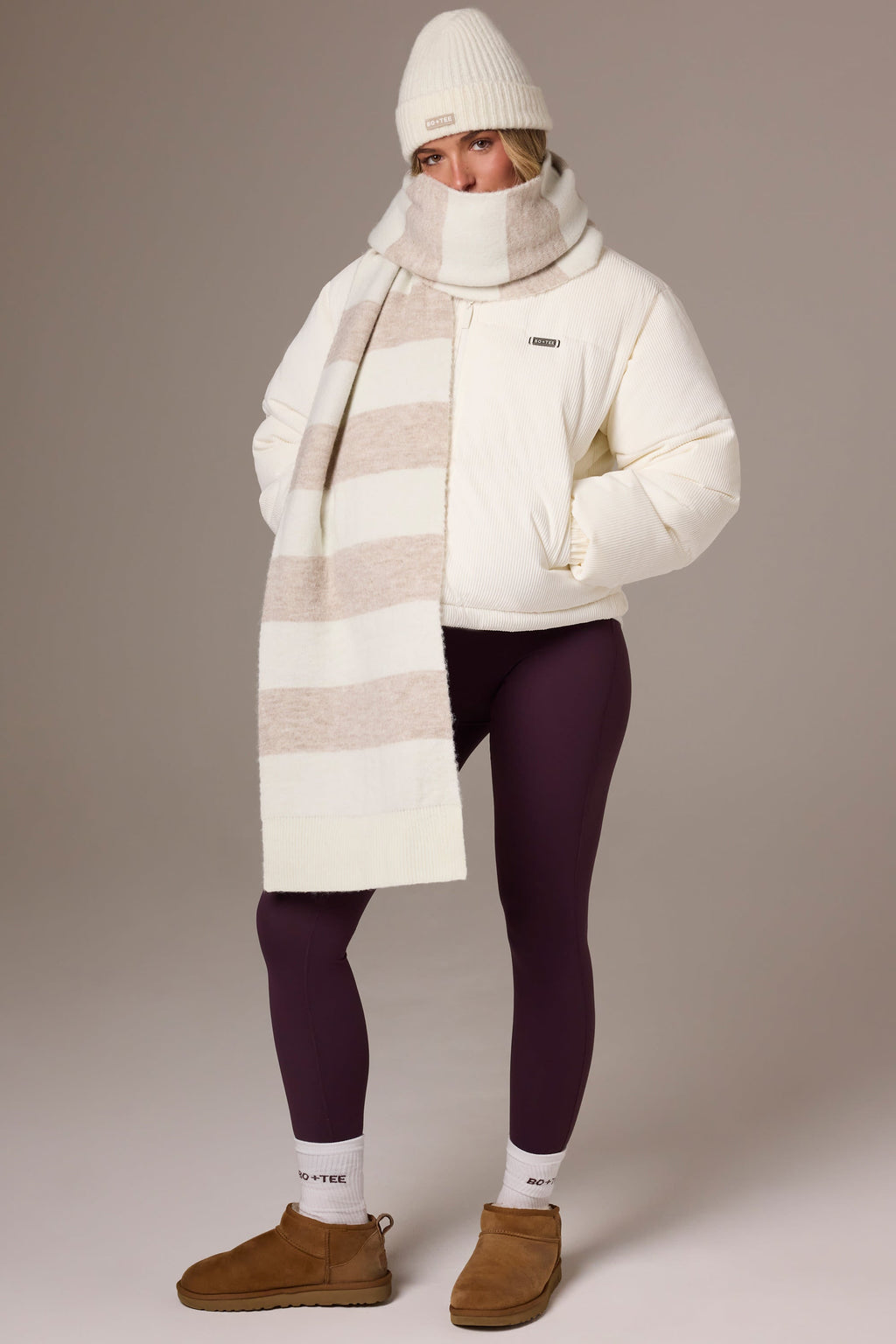 Chic Knitted Striped Scarf in Ivory