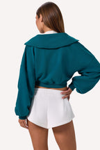 Chic Quarter-Zip Cropped Sweatshirt in Teal