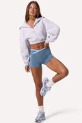 Chic Quarter-Zip Cropped Sweatshirt in Grey Marl